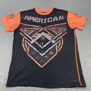 American Fighter Shirt Mens Small Black Orange Athletic Patriotic Graphic Tee